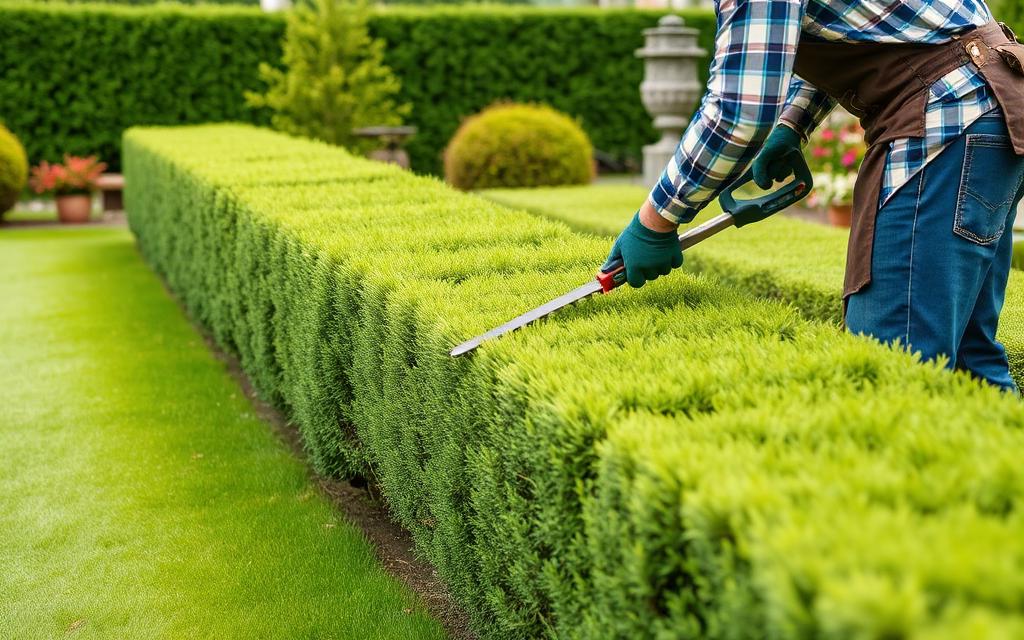 Heckenschnitt und Gartenpflege in einem gepflegten norddeutschen Garten